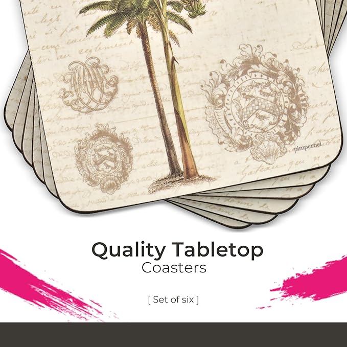 Pimpernel Wild Apple Vintage Study Coasters, Set of 4 – 4.25" Square Cork-Backed Drink Mats with Botanical Tree Artwork, Heat & Stain Resistant Surface Protectors for Dining & Kitchen Use