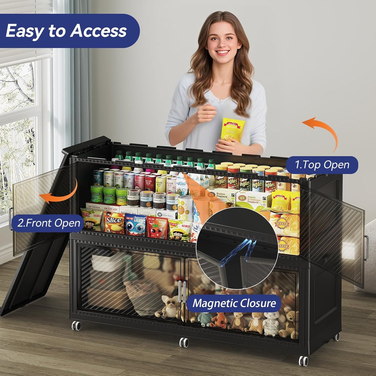 240GAL Extra Large Stackable Storage Bins with Lid, 960QT Plastic Storage Bins with 6x Wheels, Collapsible Closet Organizer and Storage Drawer Cabinet for Living Room Office Dorm, 3Pack Black