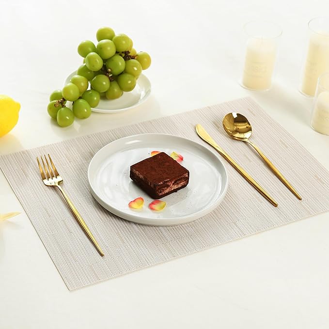 Leetaltree Pale Beige Placemats Set of 8 - Heat Resistant Non-Slip Place mats for Dining Table, Washable Durable PVC Vinyl Woven Table Mats（Pale Beige, 8）