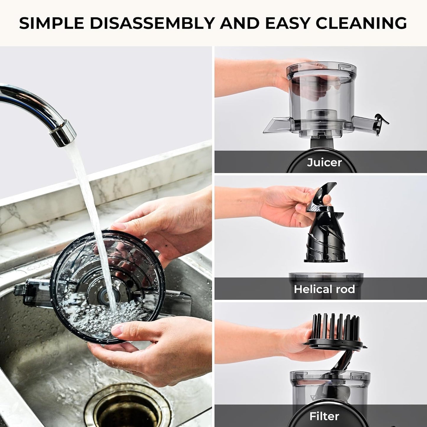 SUSTEAS Cold Press Juicer, 5.3" Feed Chute(50oz Capacity), 300 Watt Slow Masticating Juice Extractor for Whole Fruits and Vegetables, Automatic Feed, Easy to Clean, High Juice Yield,Silver gray