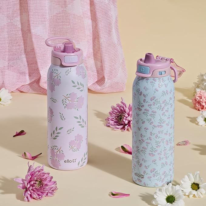 Ello Pop & Fill Stainless Steel Water Bottle with Quick Fill Technology, Double Walled Vacuum Insulated Metal, Leak Proof Locking Lid, Sip & Chug, BPA Free, Holiday Gift for Him Her, 22oz, 32oz, 40oz