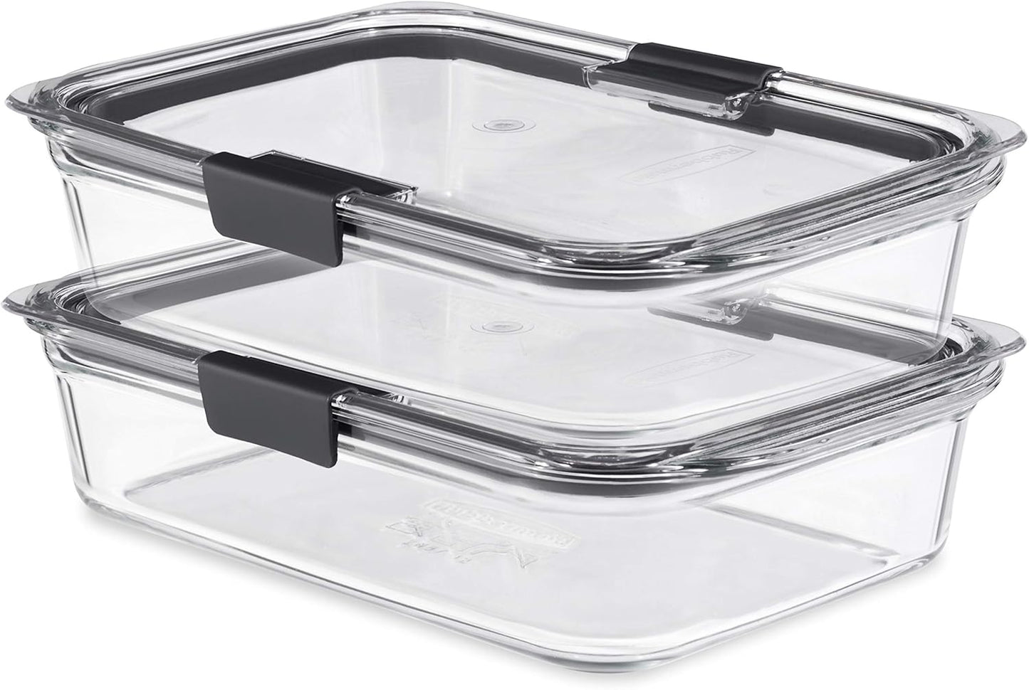 Rubbermaid Brilliance Glass Food Storage Containers, 8 Cup, Set of 2, BPA-Free, Leak-Proof, Clear
