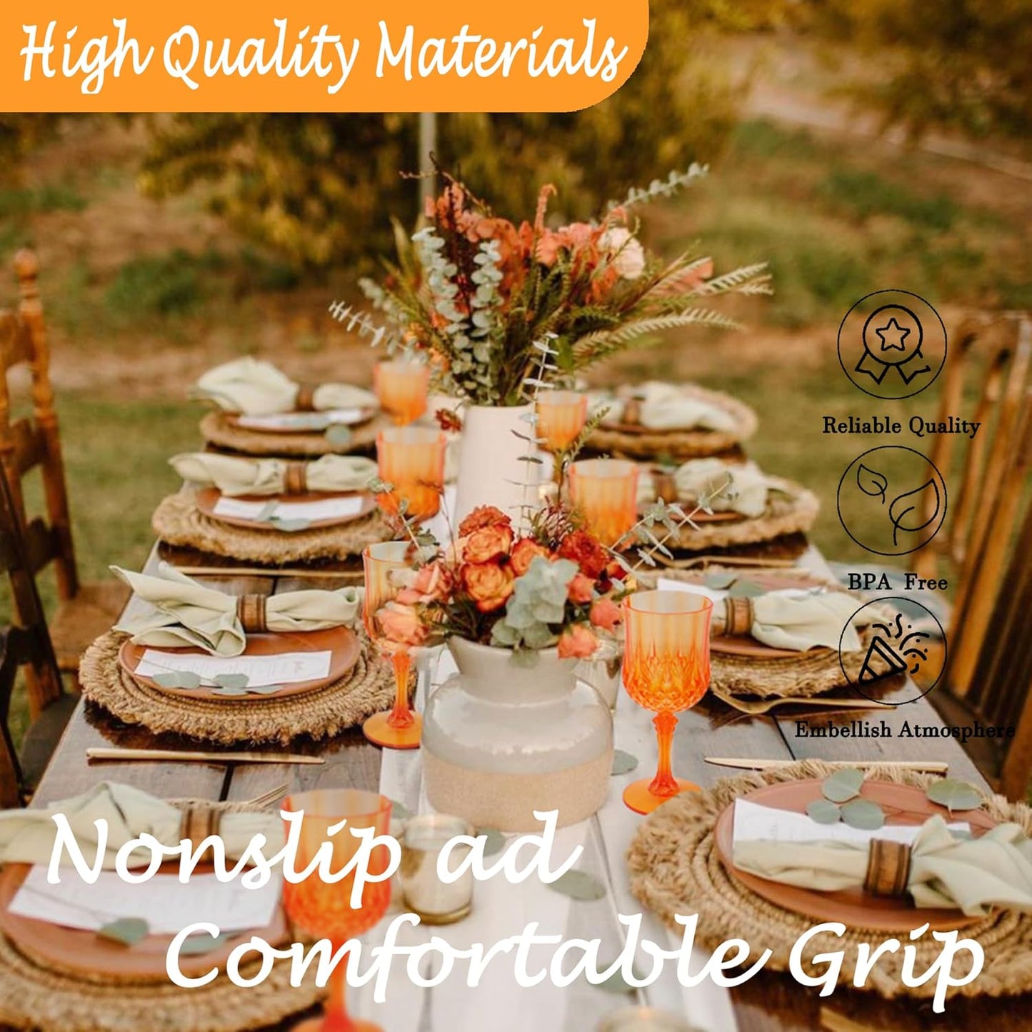 Plastic Wine Glasses，Plastic Goblets Vintage Style Cordial Drinking Glasses for Wedding Reception, Grand Event Party Supplies (48, Pumpkin orange)