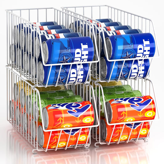 4 Tier Stackable Can Organizer For Pantry, Canned Goods Organizers And Storage For Kitchen, Soup Soda Can Dispenser For Pantry (L 15.35in X W 5.78in X H 25.59in) (white, 4-pack)