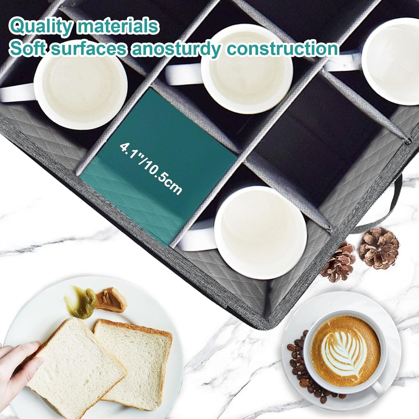 VERONLY Mug and Cup Storage Box with Dividers, Coffee Mug Storage Case China Storage Containers Hard Shell with Lid and Handles, Stackable for 12 Coffee Mugs, Tea Cups, Moving & Packing (Dark Grey)