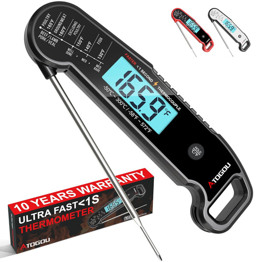Professional Food & Meat Thermometer, 1 Sec Instant Read & ±0.5℉ Accuracy Driven by Thermocouple Sensor. IP67 Waterproof Digital Thermometer for Cooking, BBQ, Grill Gifts for Men Him Dad Birthday