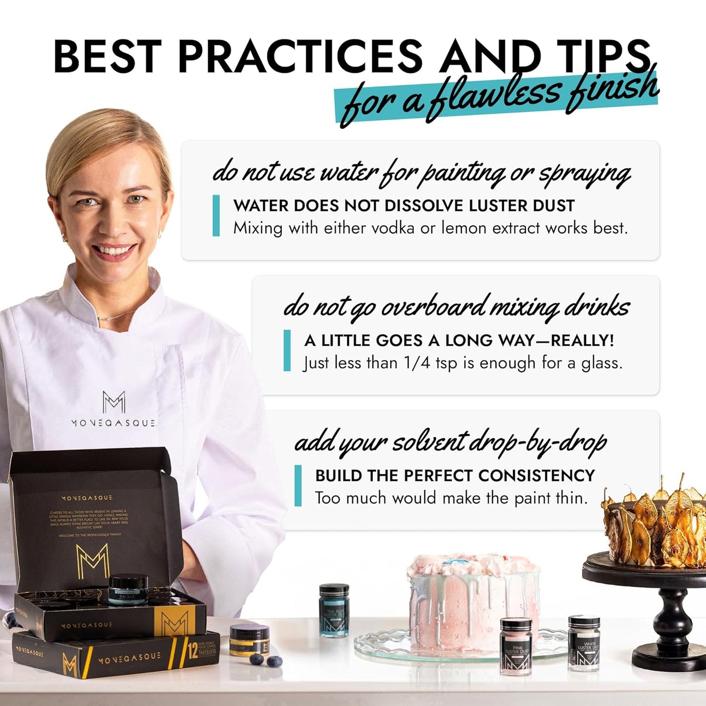 MONÉGASQUE Teal Blue Edible Glitter for Drinks 7g – Edible Glitter for Cakes & Cocktails Shimmer – Cocktail, Cake, & Cupcake Luster Dust Spray – Teal Food Coloring & Halloween Drink Decorations