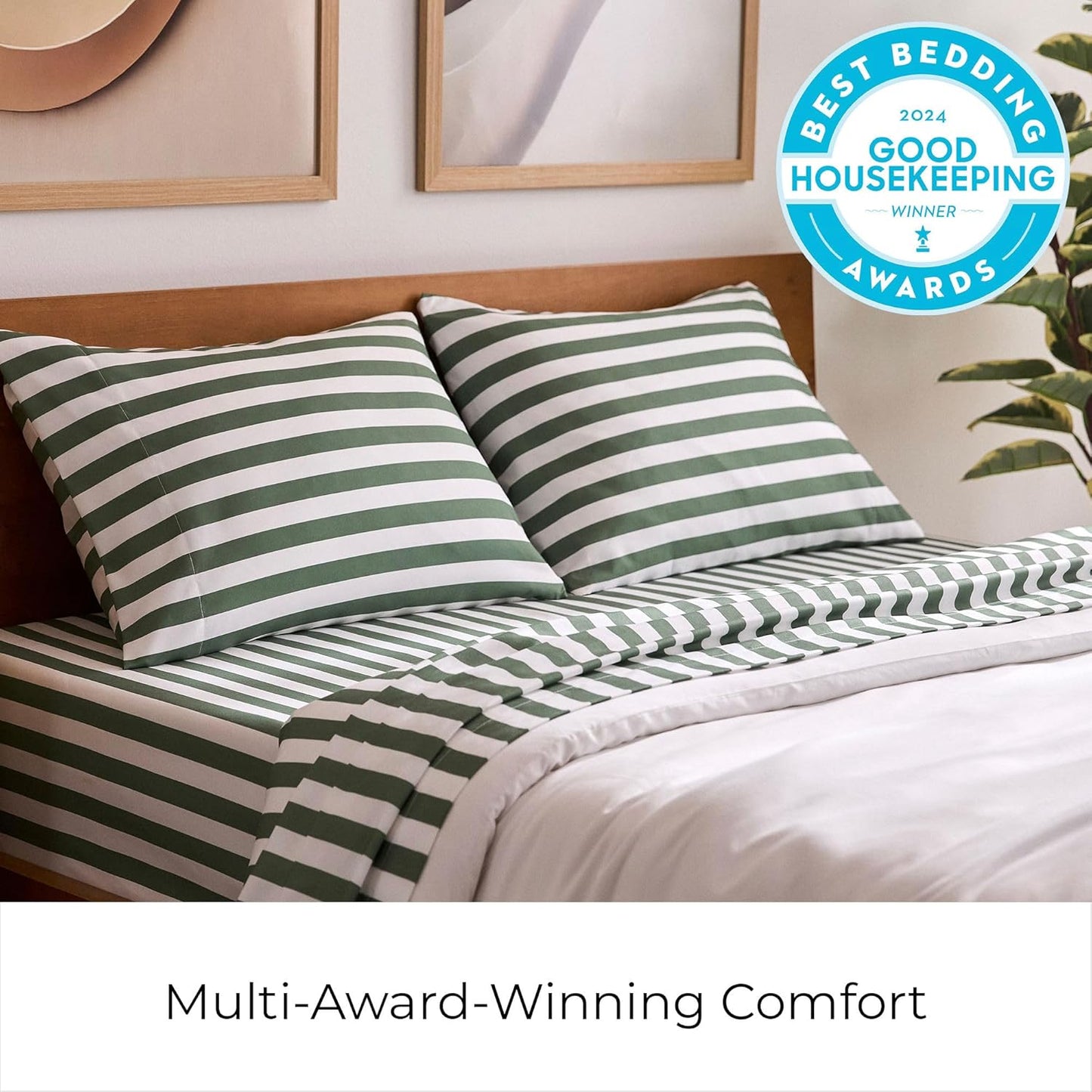 Mellanni Full Sheets Set - 4 PC Iconic Collection Bedding - Hotel Luxury, Extra Soft, Cooling Bed Sheets - Wrinkle, Fade, Stain Resistant (Full, Oxford Stripe Sage)