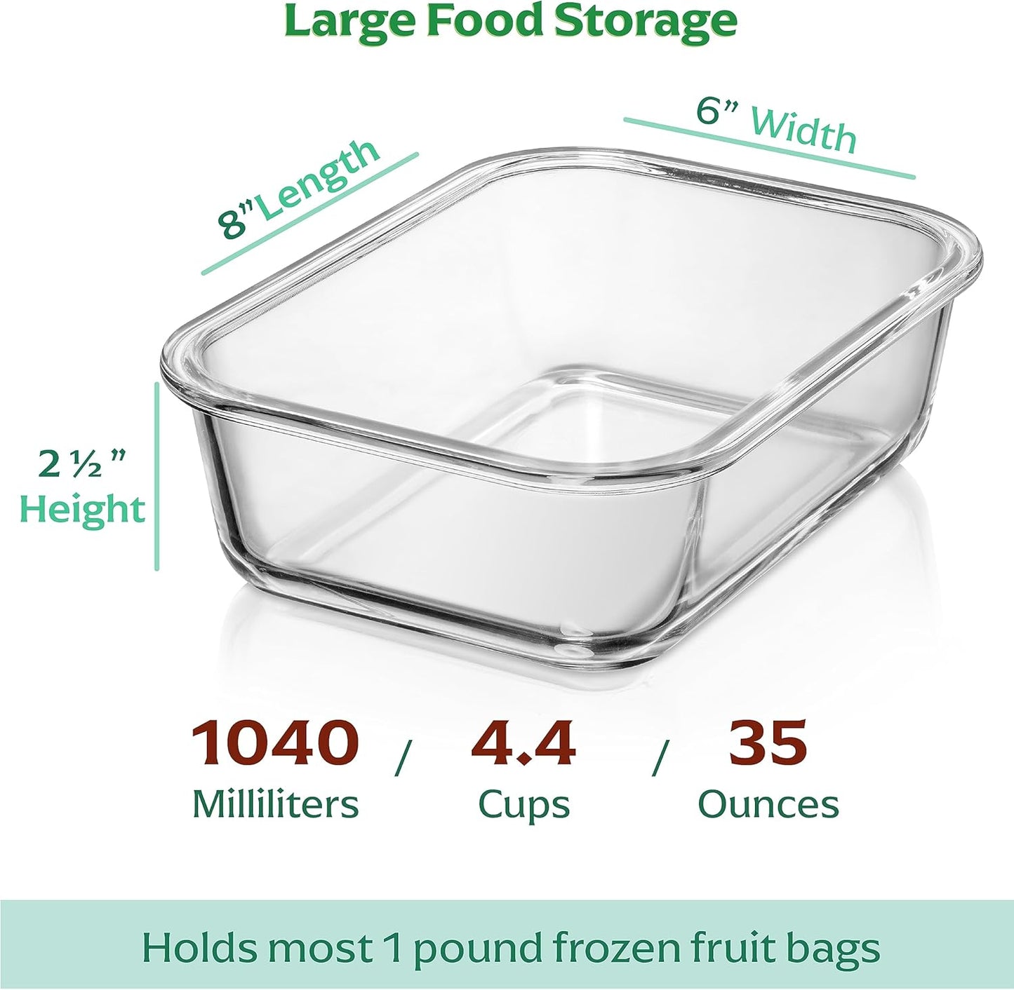Fusion Gourmet 8 Pack 35 oz Glass Storage Containers with Lids - Airtight, Leakproof, Oven, Microwave & Freezer Safe, Stain & Odor Resistant, Reusable Meal Prep Containers (16-Piece)