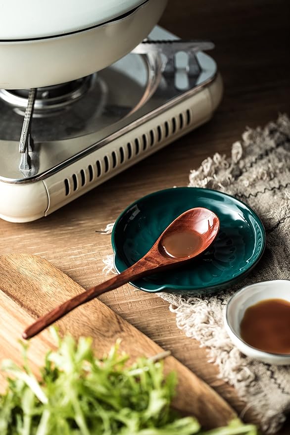 Spoon Holder for Stove Top, Cooking Spoon Rest for Multiple Utensils, Large Utensil Rest Ceramic Spatula Holder, Modern Farmhouse Kitchen Decor, Drak Green