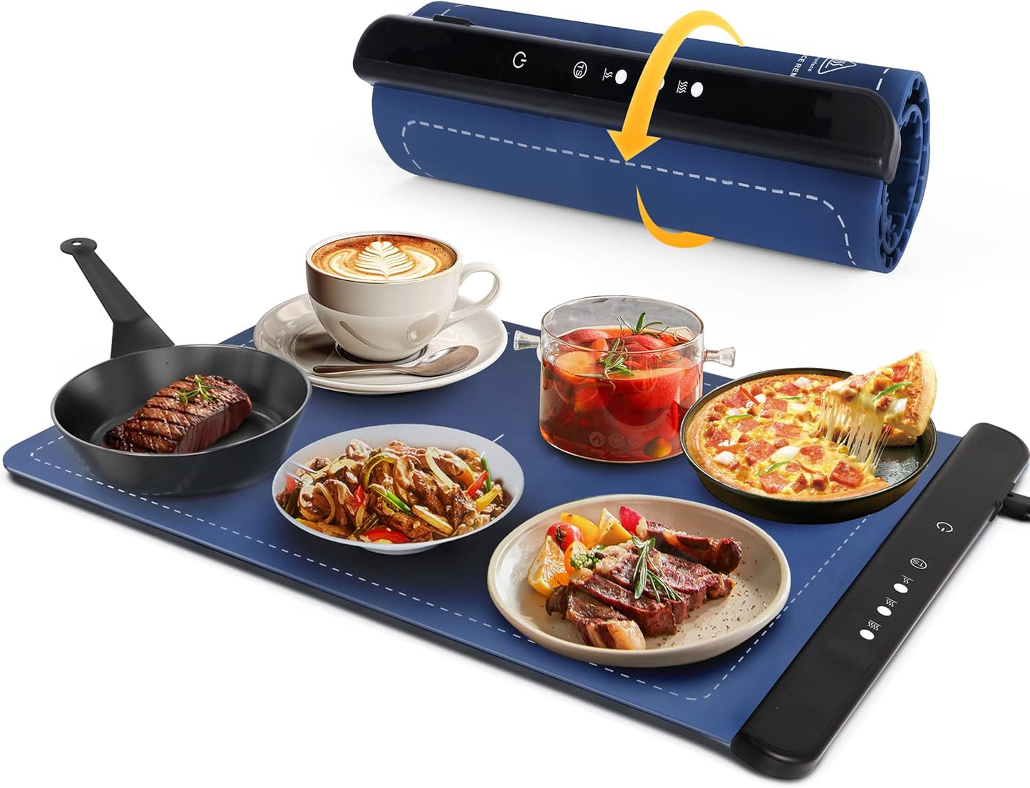 2025 New Food Warming Mat, Silicone Electric Warming Tray, Food Warmers for Parties Buffet - Full Surface Heating, 3 Temperature Settings, Foldable, Food Heating Mat for Gatherings, Family, Everyday