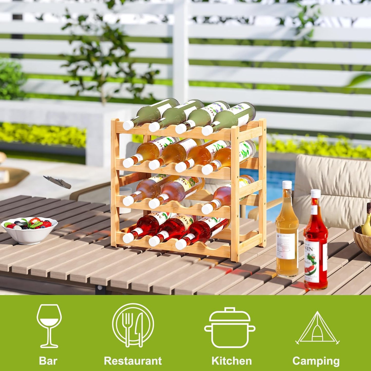 BMOSU Bamboo Wine Rack Wine Storage Cabinet Shelf 16 Bottle Wine Racks Countertop Sturdy for Kitchen Dining Room Pantry - 4 Tiers Wine Rack(Natural)