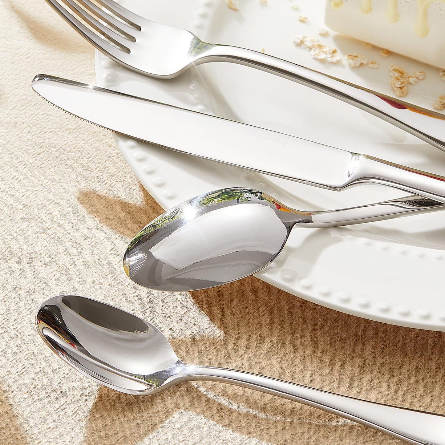 KINGSTONE 60 Pieces Silverware Set for 12, Premium Stainless Steel Flatware Set, Heavy Duty and Modern Design Cutlery Set, Mirror Polished, Dishwasher Safe