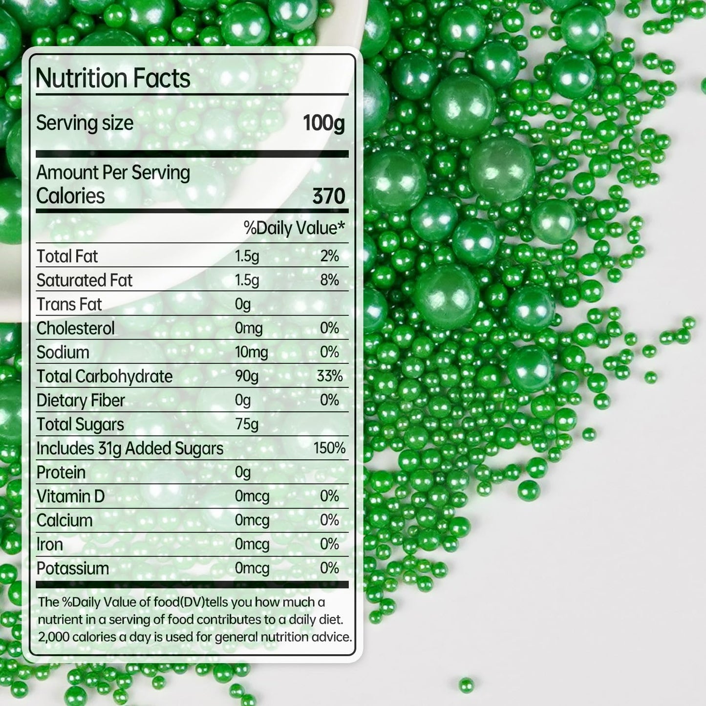 Deep Green Pearl Sugar Sprinkles, Edible Candy Pearls, 150g/5.29oz, Green Sprinkles for Cake Decorating, Baking Cake Decorations, Ice Cream Toppers, Cupcakes, Wedding Party Chirstmas Supplies