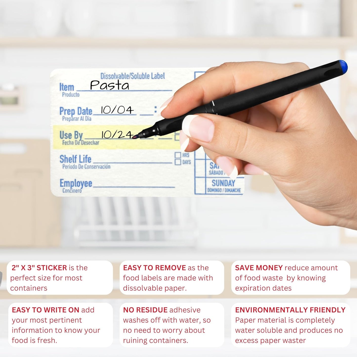 2x3 Dissolvable Food Labels, 500 Label Stickers, Bottle Labels for Storage Bins, Sticker Labels for Food containers, (500, Blue)