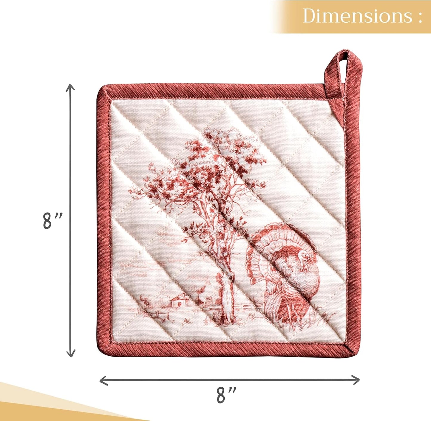 Maison d' Hermine Pot Holders 100% Cotton Heat Resistant Potholders 8" x 8" Hot Pads with Loop BBQ, Cooking, Baking, Grilling, Kitchen, Handling Hot Pans (Pack of 1, Holy Jouy - Brown)