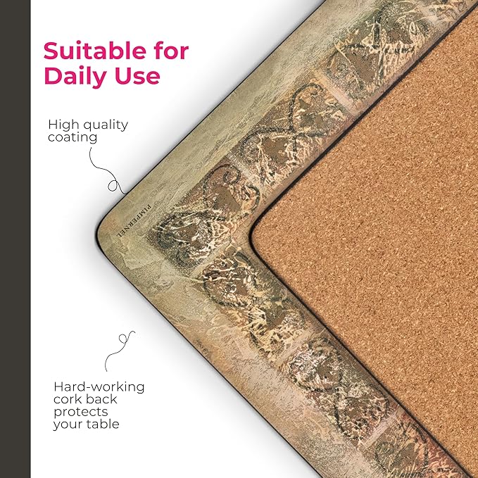 Pimpernel Tuscan Palette Collection Placemats & Coasters Set – (15.7" x 11.7") Cork-Backed Dining Table Accessories with Artistic Italian Design, Heat & Stain Resistant Lacquered Finish