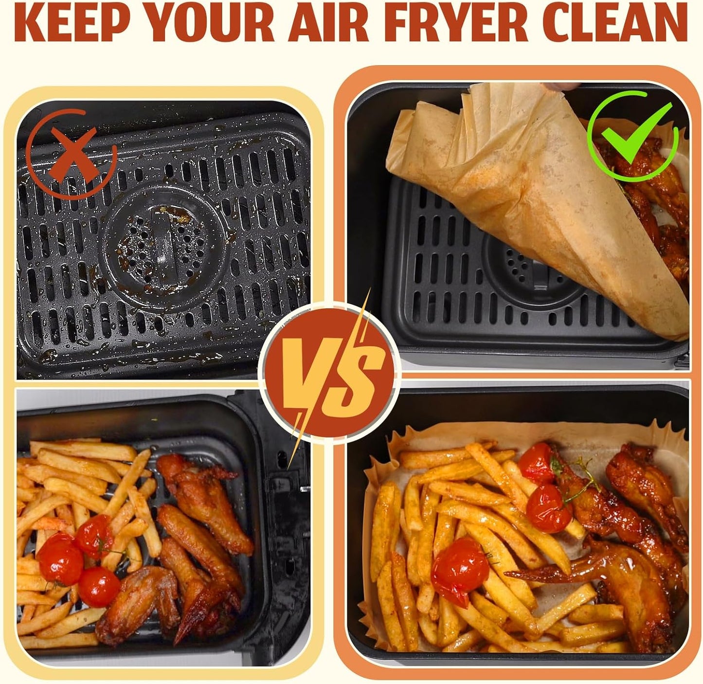 Air Fryer Liners Disposable, Airfryer Paper Liners, 125Pcs Non-stick Oil Resistant Air Fryer Liners Square, Parchment Liners 8.6" * 5.5", Fit for Most Ninja Dual Airfryer, Microwaves, Ovens