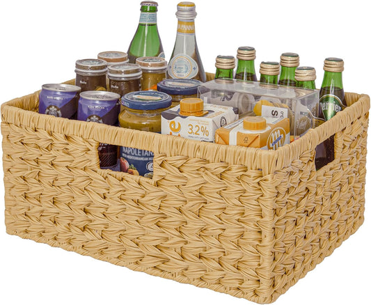 GRANNY SAYS Large Wicker Basket, Decorative Woven Basket for Storage, Wicker Basket with Handles, Waterproof Storage Basket for Shelves, 1-Pack