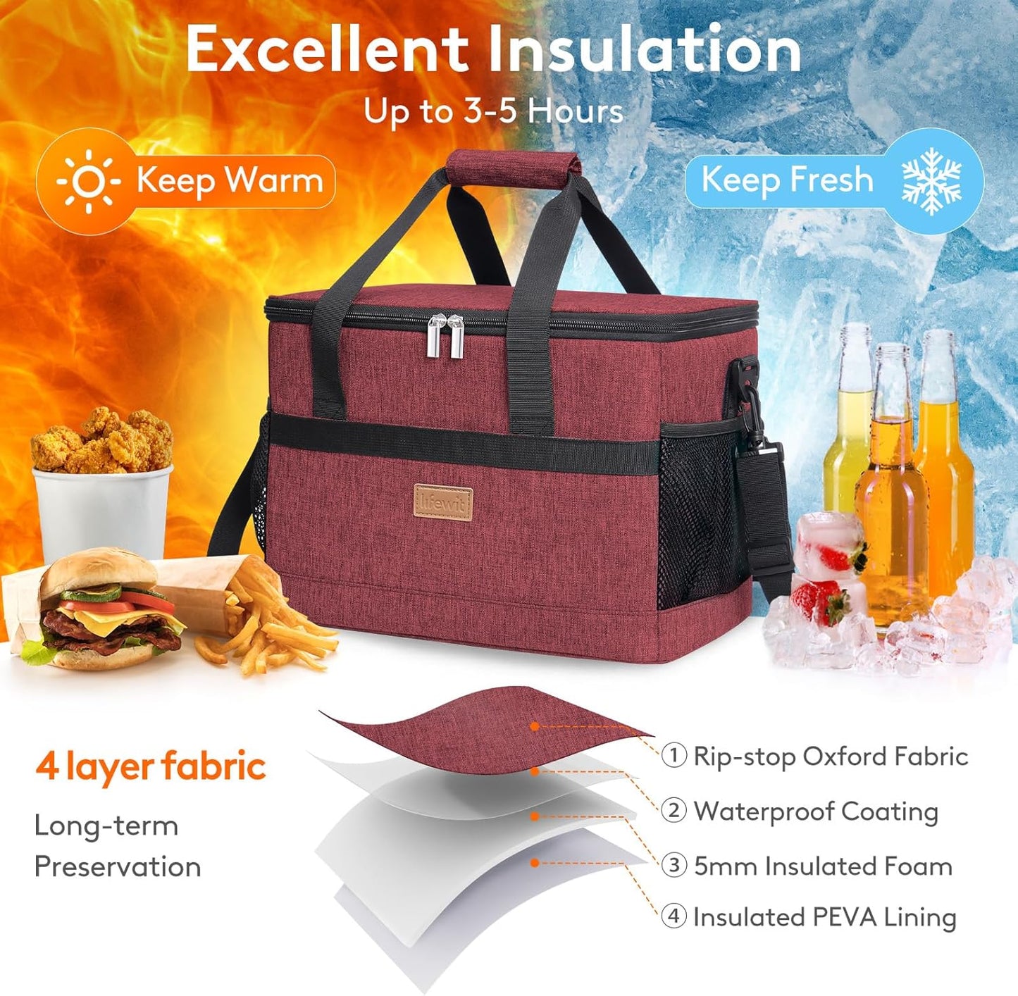 Lifewit Cooler Bag 30/50/60 Cans Collapsible and Insulated Large Lunch Bag Leakproof Soft Cooler Portable Tote for Camping/BBQ/Family Outdoor Activities