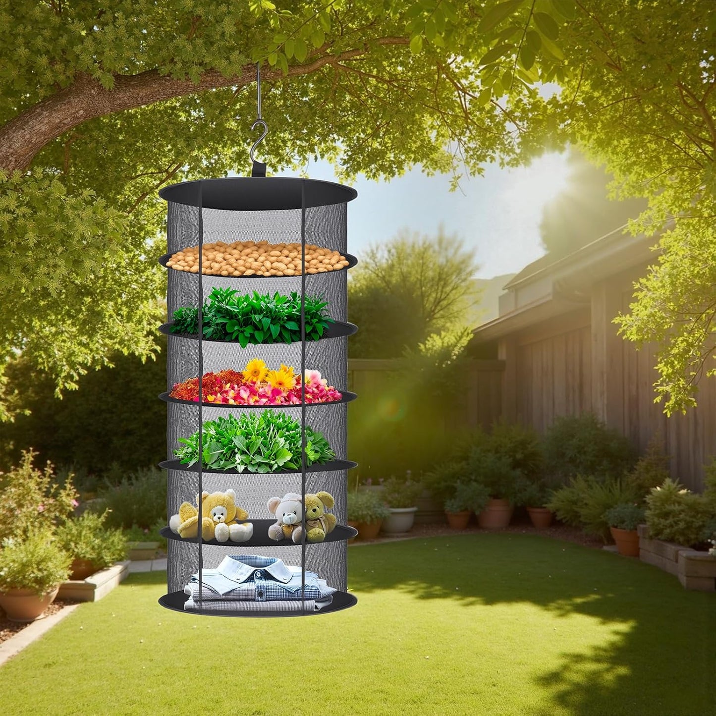 Herb Drying Rack Hanging Collapsible Drying Net for Garden Hydroponic Plant, Flowers, Herbs,Dry Mesh Folding Dryer (8 Layer)