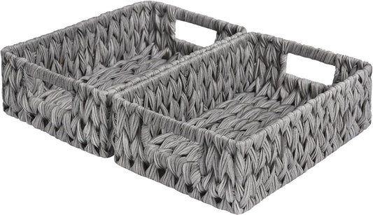 GRANNY SAYS Wicker Baskets for Storage, Waterproof Rattan Storage Baskets, Odorless Wicker Basket with Handles, Decorative Storage Containers, Gray Basket for Pantry Storage, 2-Pack