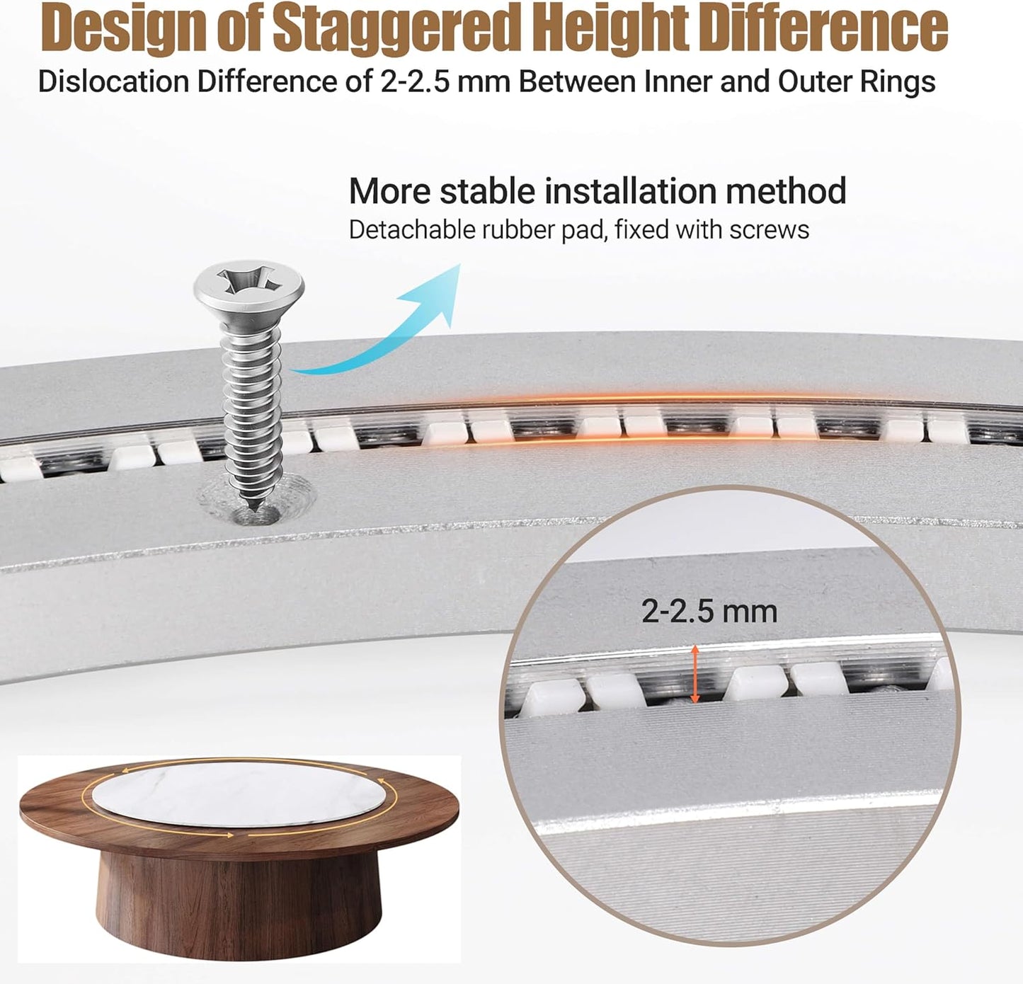 24 Inch Lazy Susan Bearing Heavy-Duty Aluminium Alloy Turntable Bearing, Mute Turntable Ball Bearing, Lazy Susan Hardware for Dining and DIY Dotating Furniture (Capacity up to 880lb)