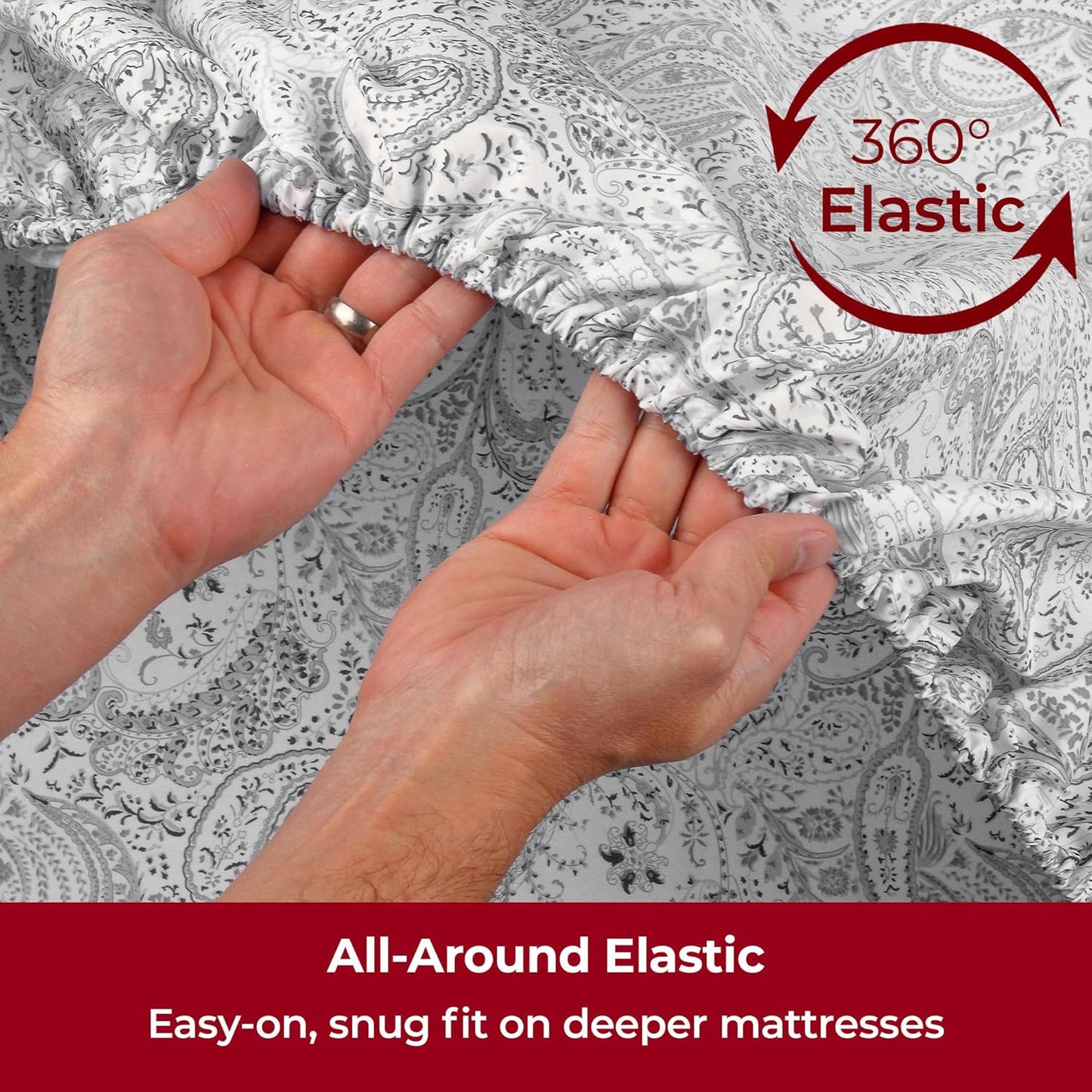 Mellanni Extra Deep Twin XL Sheets - 3 PC Iconic Collection Bedding - Luxury, Ultra Soft, Cooling Bed Sheets - Wrinkle, Fade, Stain Resistant (Twin Extra Long, Paisley Gray)