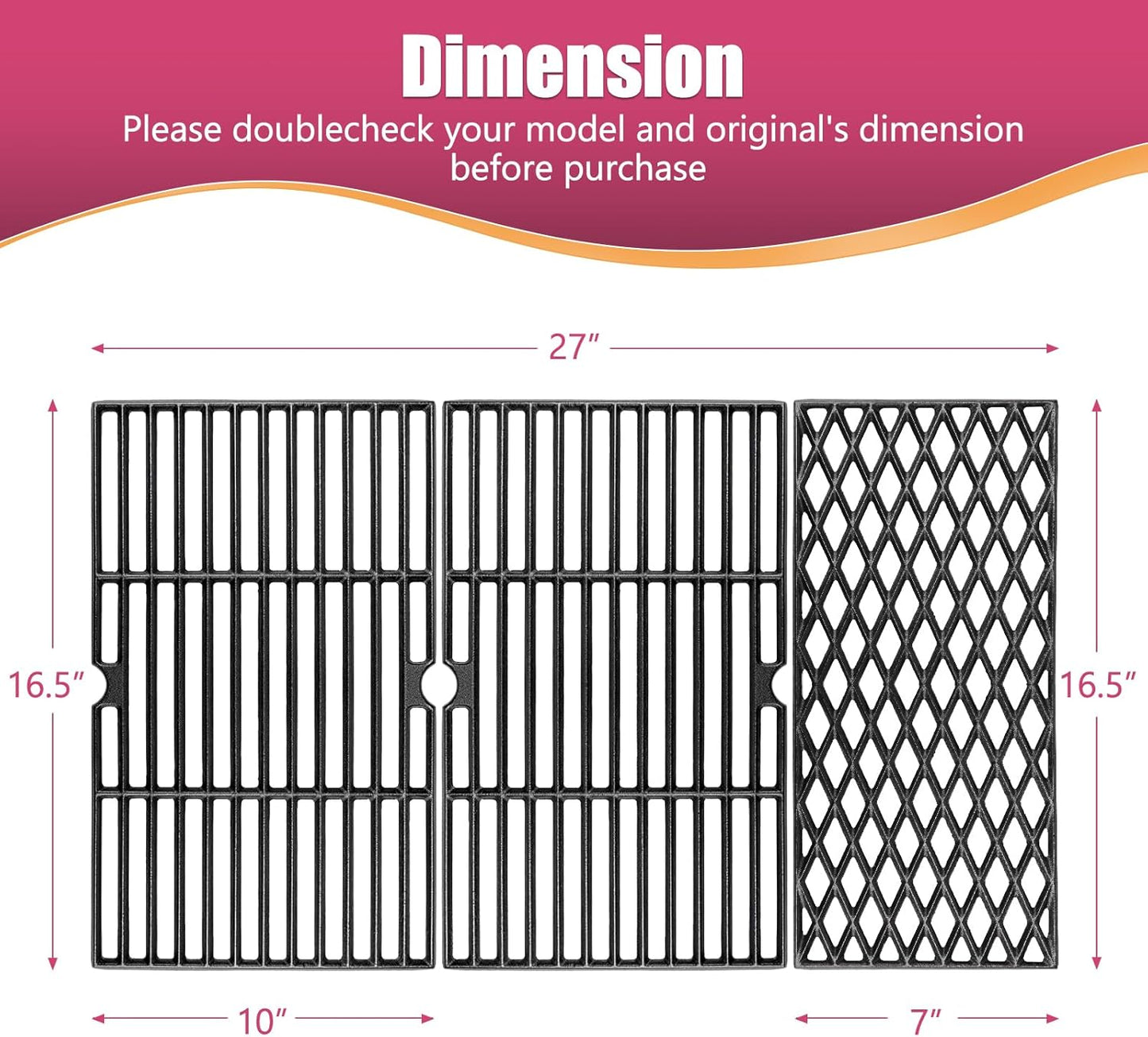 Cast Iron Grill Grates for Dyna glo 4 Burner DGH450CRP DGH450CRP-D, 5 Burner DGH485CRP DGH474CRP DGB494SPB, for Kenmore 146.16132110 146.23678310, Cooking Grate Replacement Parts
