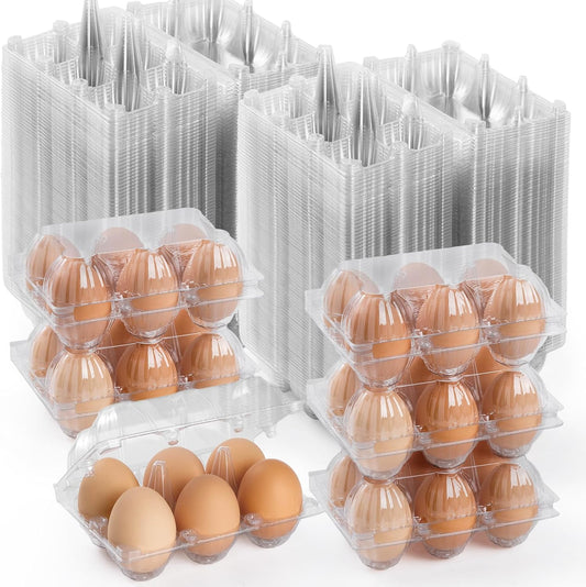 200PCS Clear Plastic Egg Cartons 6 Count,Half Dozen Egg Cartons Cheap Bulk for Chicken Eggs,Reusable Egg Holder for Family,Pasture,Farm Markets Display - Medium Egg Containers 2x3 Grids