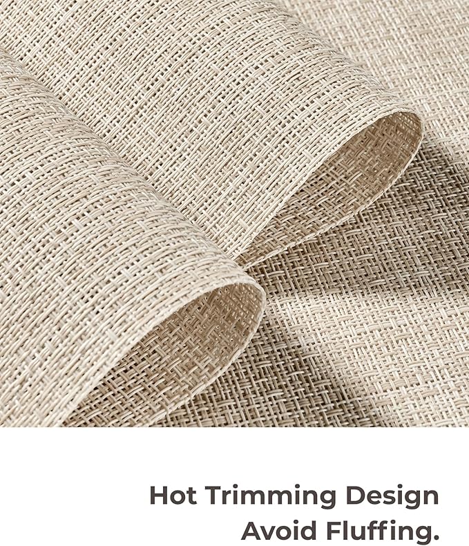 Leetaltree Beige Placemats Set of 8 - Heat Resistant Non-Slip Place mats for Dining Table, Washable Durable PVC Vinyl Woven Table Mats（Beige, 8）