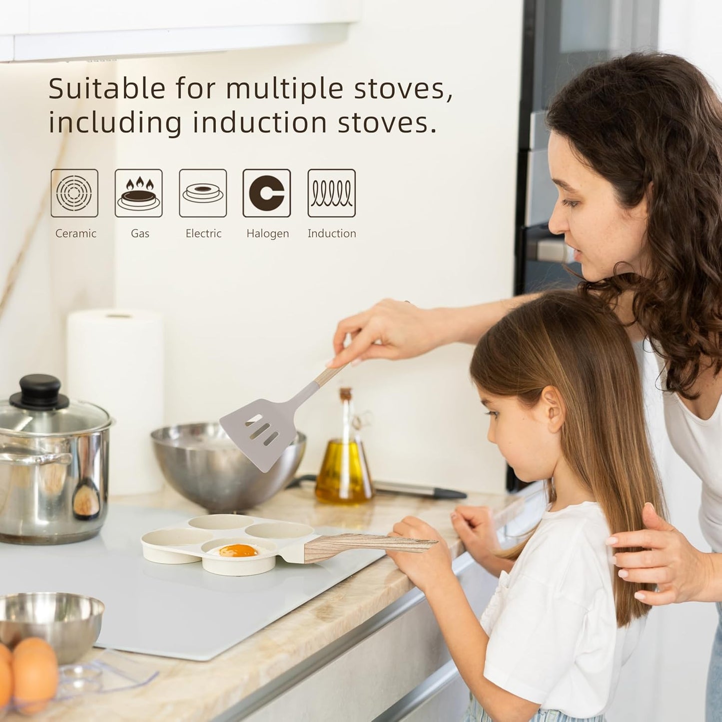 Caannasweis 20Pcs Cookware Sets, Nonstick Pots and Pans Set, Granite Induction Cookware, Non Stick Kitchen Cooking Set, Cream White Egg Pan Set, PFOS PFOA Free