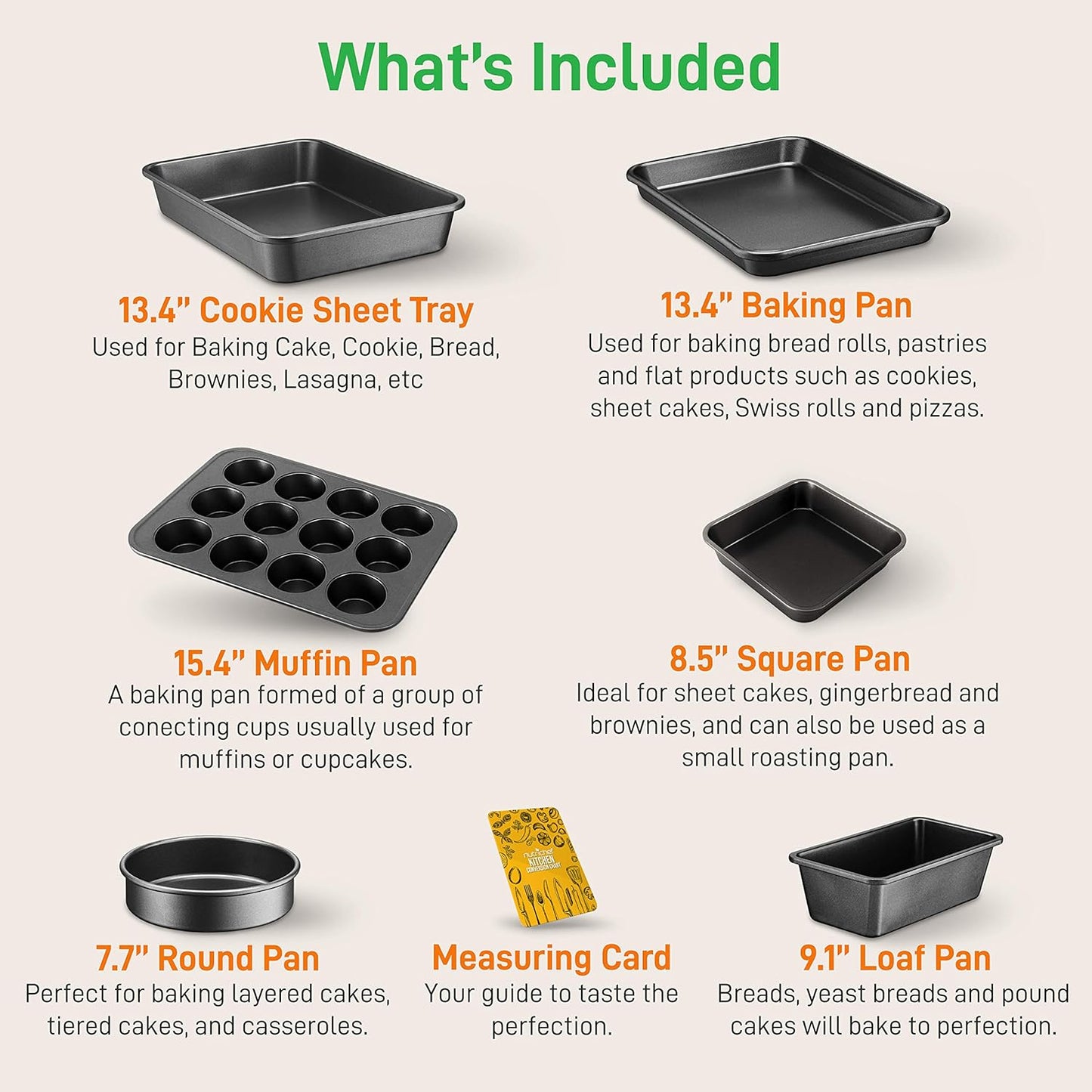 NutriChef Stackable Non-Stick Baking Pan Set – Carbon Steel Bakeware Set w/ Cookie Sheet, Muffin & Loaf Pan, Double Coated for Easy Release, Oven & Dishwasher Safe, Resists Warping, – Easy to Clean