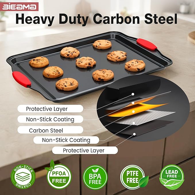 13-Piece Baking Pans Sets, Nonstick Bakeware Sets, BPA-Free Carbon Steel Stackable, Cookie Sheet, Cake, Loaf, Pizza & Muffin Pan, Grey