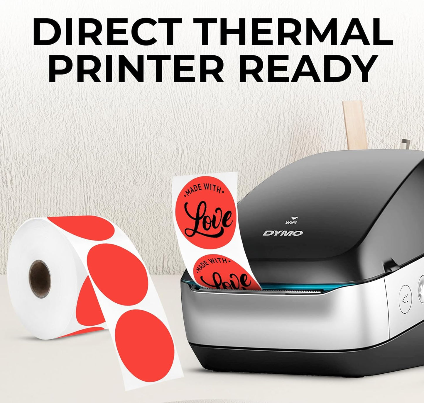 Perco Red 2-Inch Perforated Circle Dot Thermal Sticker Labels — 735 Stickers/Roll, Direct Thermal Printer Compatible—with Permanent Adhesive for Organizing, Color Coding, Bin Labeling—Made in USA