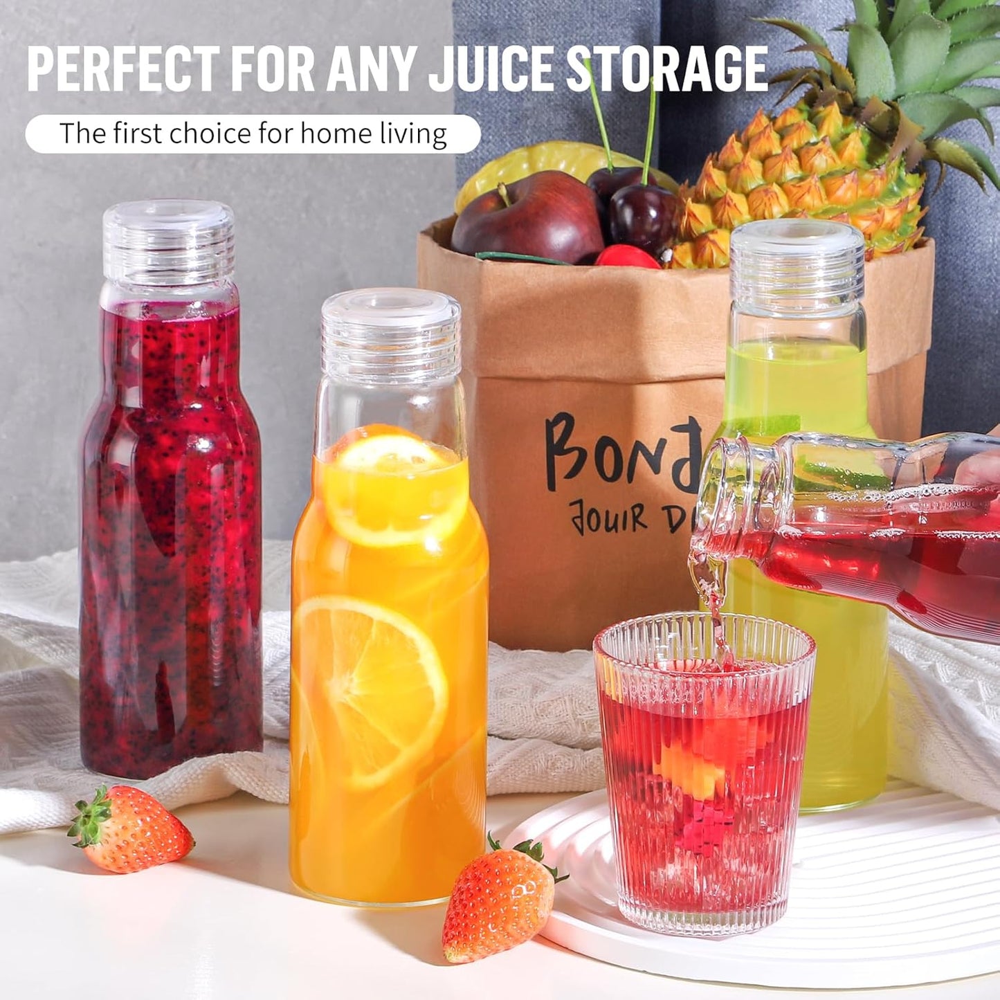 17 Oz Glass Juice Bottles with Lids, Glass Bottles, BPA Free, Borosilicate Glass for Juicing, Smoothies, Infused Water, Beverage Storage, Shaker Bottles (1 Pack)