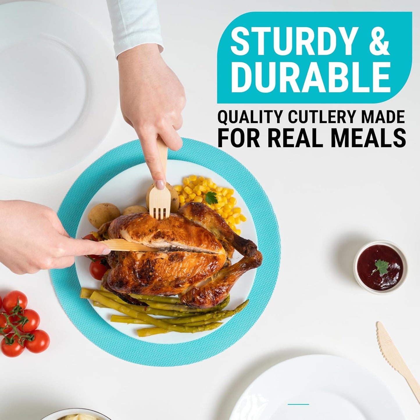 Bamboo Cutlery Set 300 Pcs (100 Forks 100 Knives 100 Spoons) Reusable & Disposable Bamboo Utensils Set | Splinter-Free, Sturdy, Compostable Cutlery Set| FSC Certified