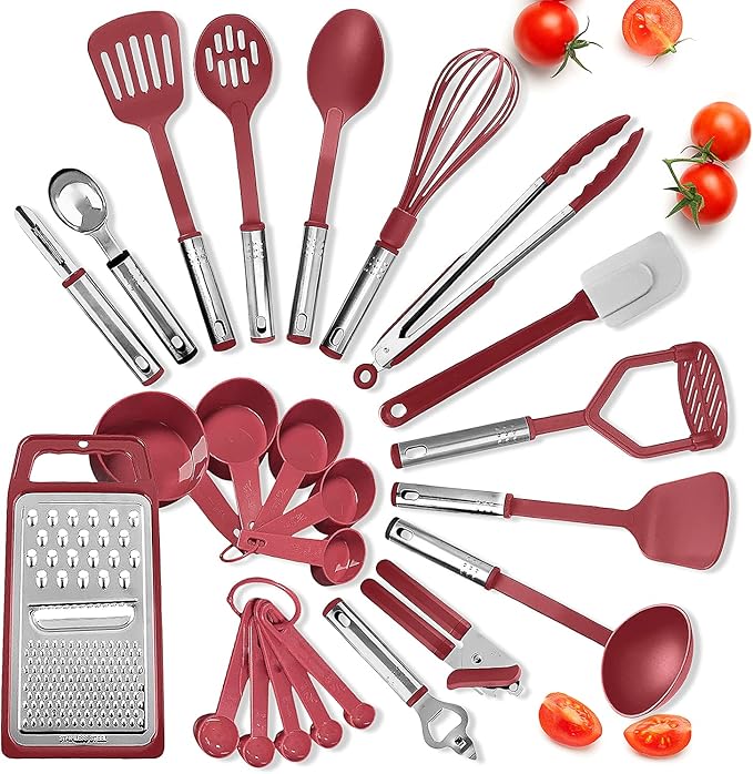 Eatex Nonstick Bakeware Sets with Baking Pans Set, 39 Piece Baking Set with Muffin Pan, Cake Pan & Cookie Sheets for Baking Nonstick Set, Steel Baking Sheets for Oven with Red Kitchen Utensils Set