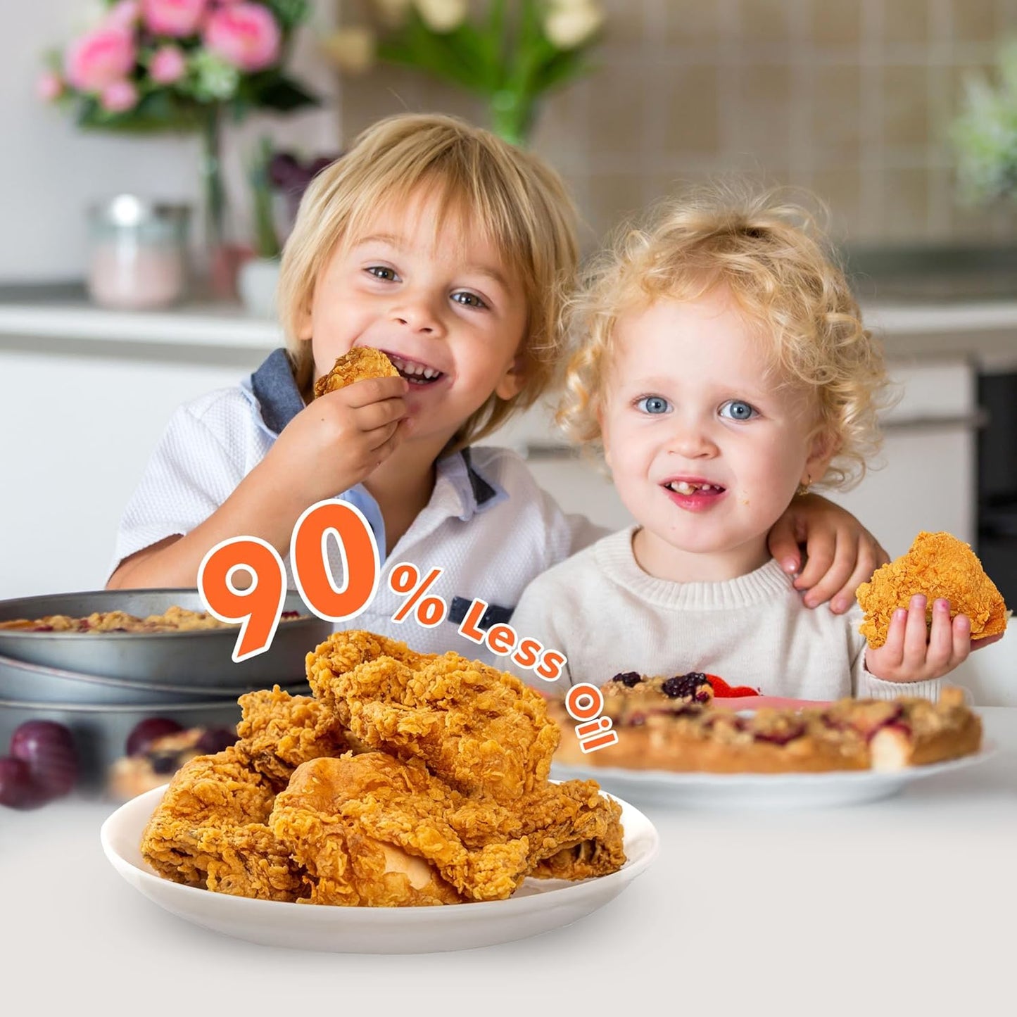 Kitchen in the box 32QT Extra Large Air Fryer Toaster Oven Combo, 21-in-1 Countertop Convection Toaster Oven with Rotisserie and Dehydrate, 6 Accessories, 1800W Dual Cook Preset (Silver)