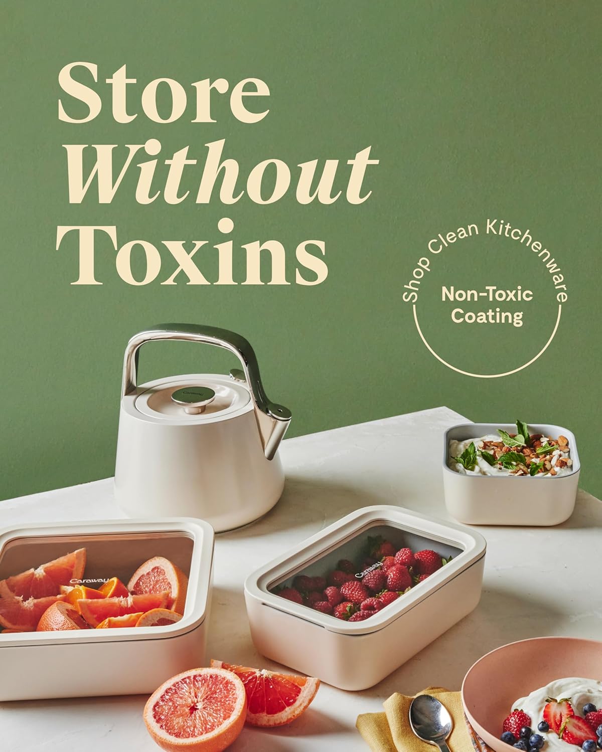 Caraway 3pc Glass Food Storage Set – 10 Cup, 6.6 Cup, & 4.4 Cup Food Containers - Ceramic Coated - Non Toxic Non Stick Lunch Box with Glass Lids - Dishwasher, Oven, & Microwave Safe - Navy
