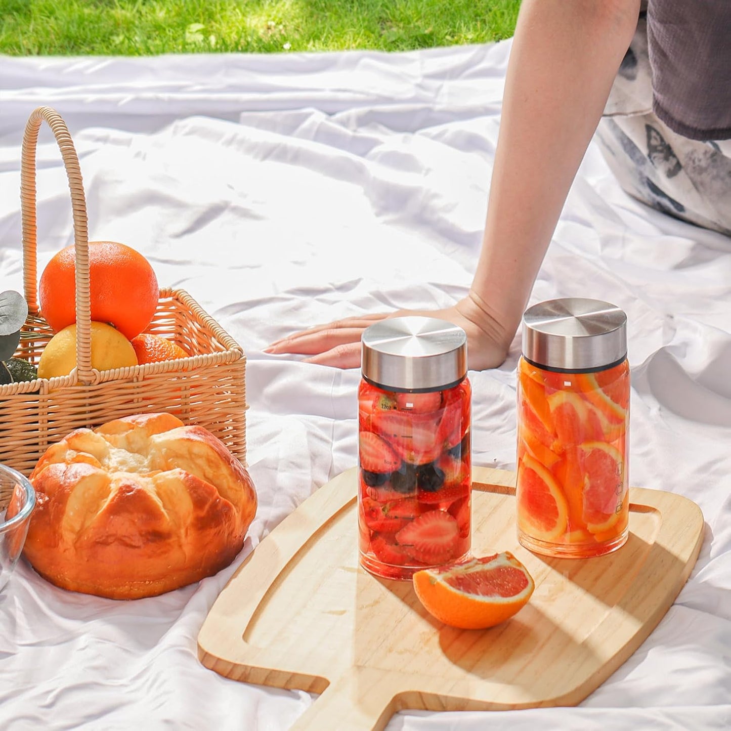 10oz Glass Juice Bottles – 4 Pack Reusable Wide Mouth Bottles with Stainless Steel Lids & Cleaning Brush, BPA-Free Water Bottles for Juicing, Smoothies, Milk, and Protein (300ml)