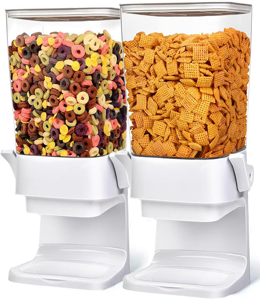 Cereal Dispenser Countertop 2pcs,5.5L Cereal Containers Storage Dispenser for Pantry,Dry Food Storage Rice Containers,Candy Dispenser,Snack Organizer Machine for Grains, Nuts,Oatmeal, Pet Food White