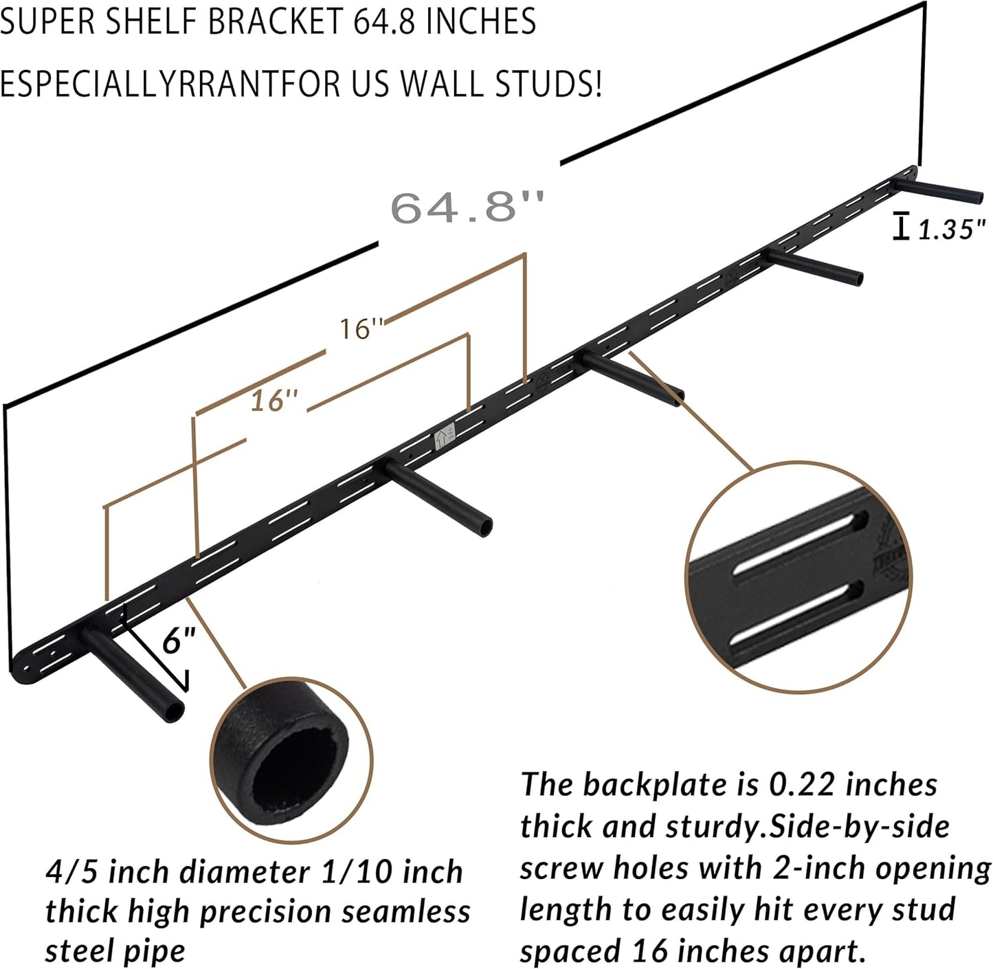 Rustic Floating Shelves 72 inch Long 8 "deep Set of 2, Heavy Duty Wood Wall Mounted Shelves for Bathroom Living Room Kitchen,Book Shelves with Thickened Hidden Bracket- Walnut