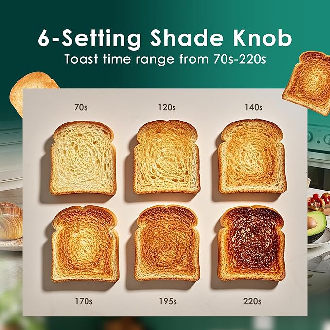 Roter Mond 4 Slice Toaster Retro Stainless Steel Toaster with Bagel, Cancel, Defrost Function and 6 Bread Shade Settings Bread Machine, Long Extra Wide Slots and Removable Crumb Tray, Green