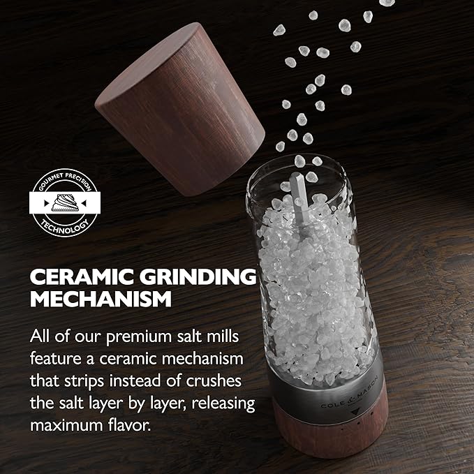 Cole & Mason Derwent Salt Mill - Gourmet Precision Salt Grinder - Refillable Seasoning and Spice Tools - Adjustable Seat, Himalayan and Kosher Salt Grinder Settings - Forest Wood