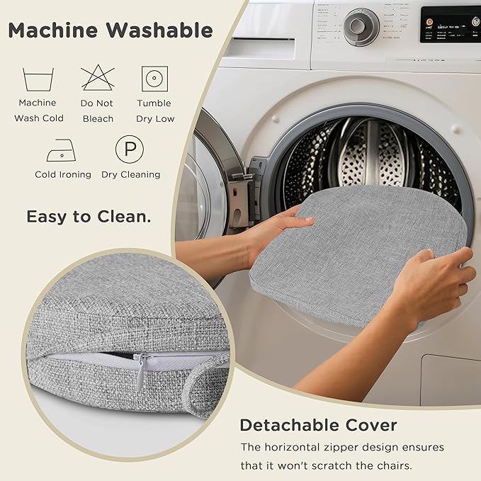 AddGrace Set of 6 Chair Cushions for Metal Dining Chairs 14x14 Chair Pads with Ties Non Slip Thick Seat Cushions with Textured and Removable Cover Light Grey