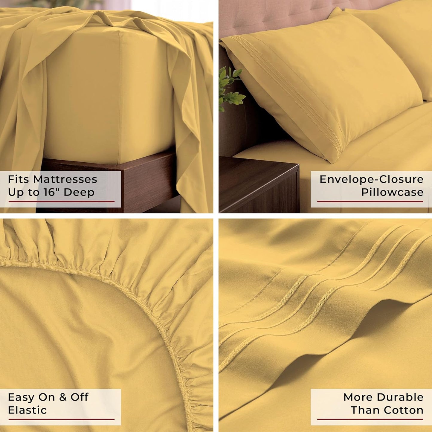 Mellanni California King Sheets Set - 4 PC Iconic Collection Bedding - Hotel Luxury, Extra Soft, Cooling Bed Sheets - Wrinkle, Fade, Stain Resistant (Cal King, Yellow)