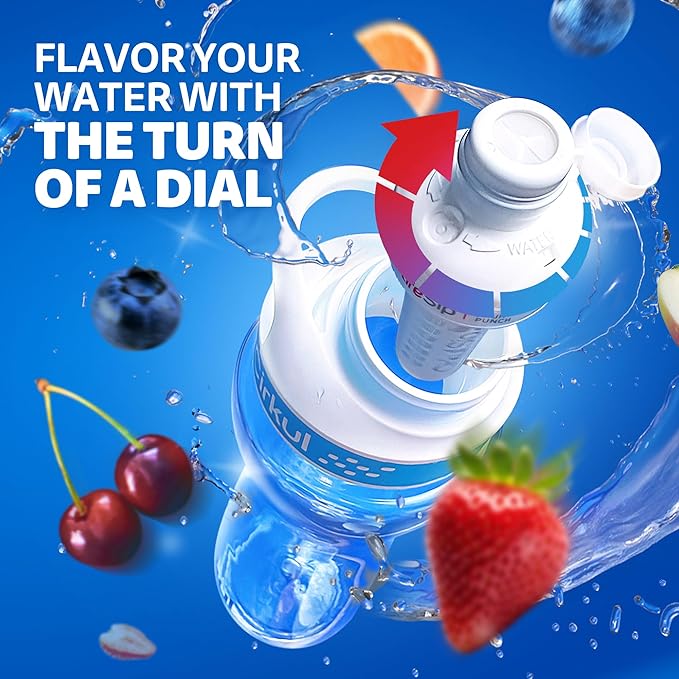 Cirkul 32oz. BPA-Free Plastic Water Bottle Starter Kit with Navy Lid, 2 Flavor Cartridges (1 LifeSip Blueberry Grape, 1 GoSip Kiwi Berry) No Sugar, Zero Calorie Drink Mix