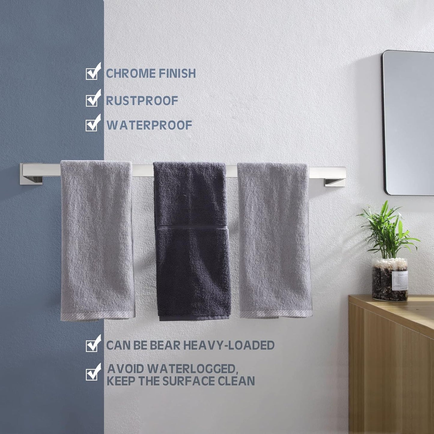 KOKOSIRI 32-Inch Single Towel Bar, Bathroom Kitchen Towel Holder, Wall Mounted SUS304 Stainless Steel Towel Rack, Polished Chrome, B4003CH-L32