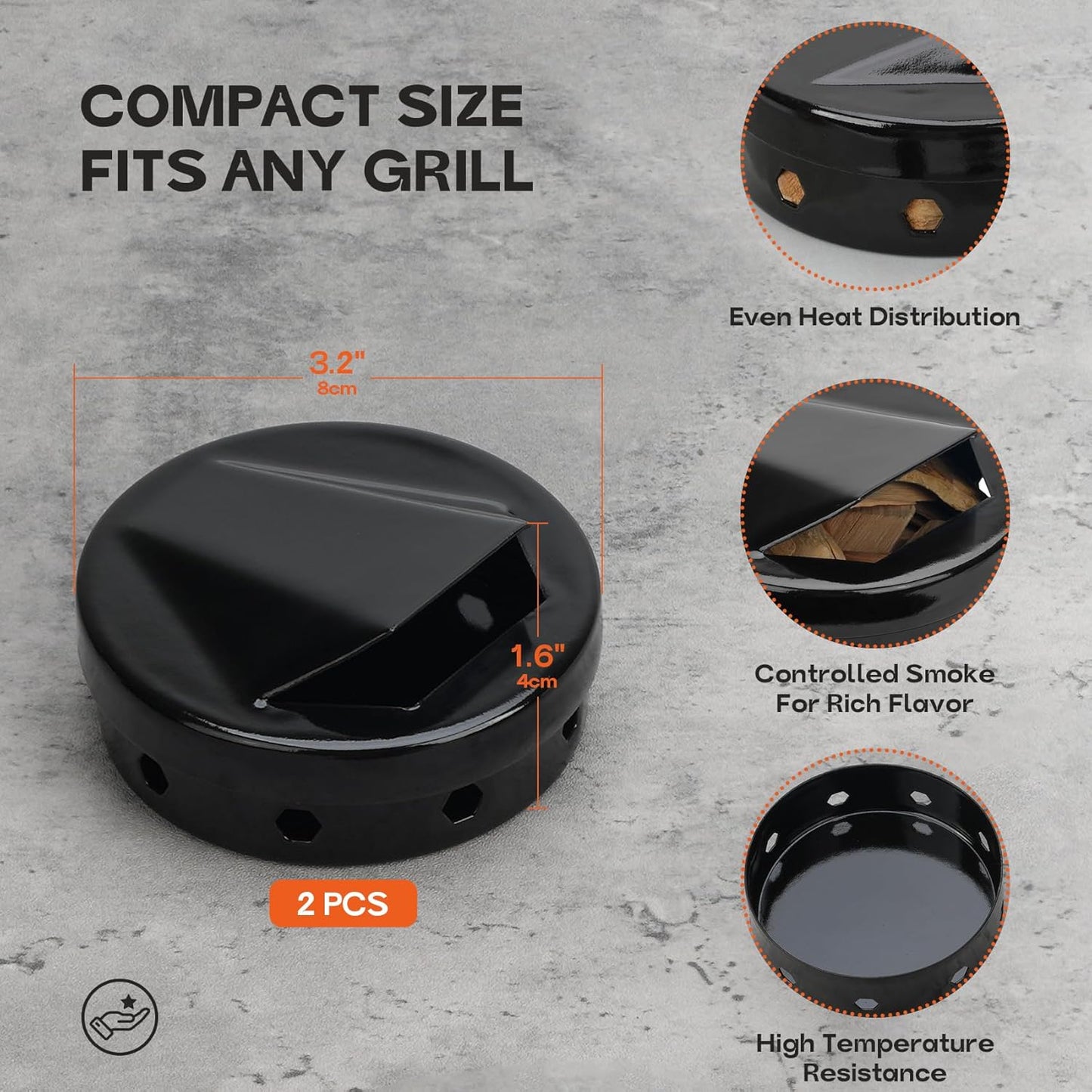 Onlyfire Wood Chip Smoker Box, 2 Pcs BBQ Smoker Box with Lid for Charcoal & Propane Gas Grill, Black